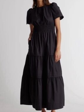 Quince 100% Organic Cotton Poplin Tiered Maxi Dress size M black color